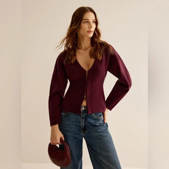 Commense Deep Burgundy Women's Cardigan - Picture 2 of 4